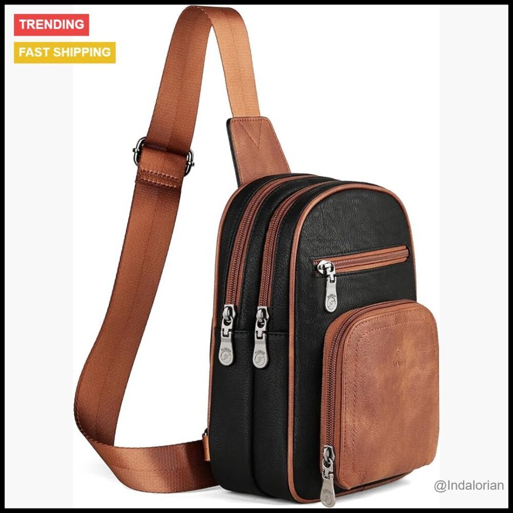 PU Leather Crossbody Sling Bag Multi-Pocket Adjustable Strap Travel Purse